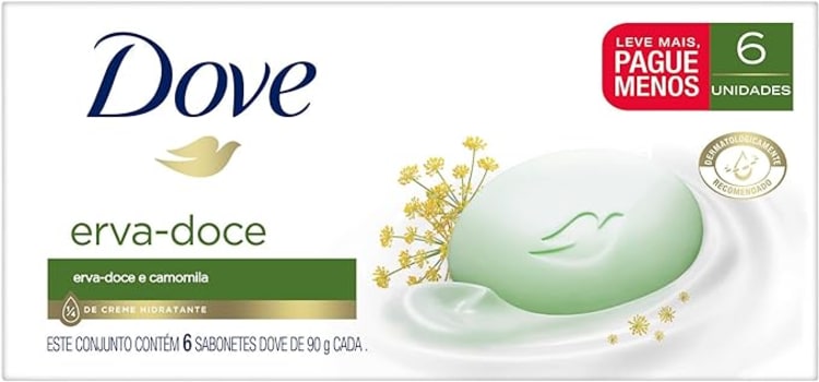 Sabonete em Barra para uma pele saudável DOVE Erva-doce com 1/4 de creme hidratante 90 g 6 Unidades