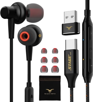 Fone De Ouvido Intra-auricular Magic Plus, Conector USB Tipo C, Acompanha Adaptador USB, Compatível Com Diversos Dispositivos (Preto/Vermelho)