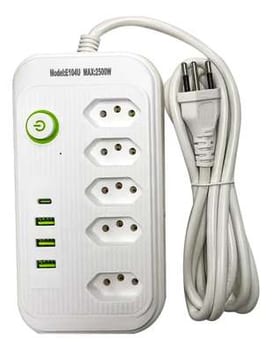 Extensão 5 Tomadas E 3 Usb 1 Pd Led Bivolt Power 110v/220v Branco 127/220v
