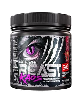 3VS Nutrition Pré-Treino Beast Kaos – Com Citrulina, Beta Alanina, Cafeína, Arginina, Taurina e Tirosina 300gr, Sabor Frutas Vermelhas