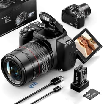 Câmera Digital 4K 72MP com Zoom Óptico 12X, Tela Flip 270° para Selfie e Vlog, WiFi, Flash Xenon, Câmera DSLR para Iniciantes e Criadores de Conteúdo