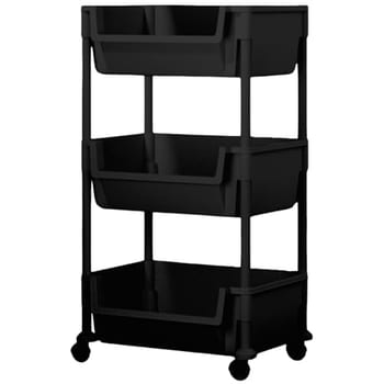 Carrinho Organizador Multiuso 3 Prateleiras com Rodinhas para Cozinha Banheiro Salão Manicure Cabeleireiro (Preto)