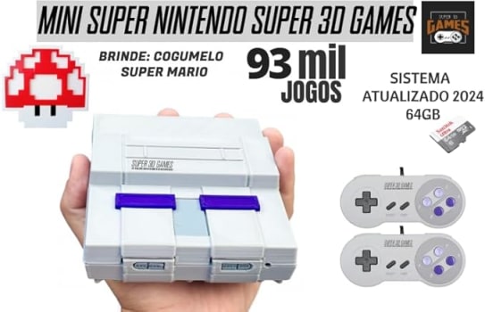 Mini Console Retro Super Nintendo Com 93 Mil Jogos + 2 Controles - Super 3D Games