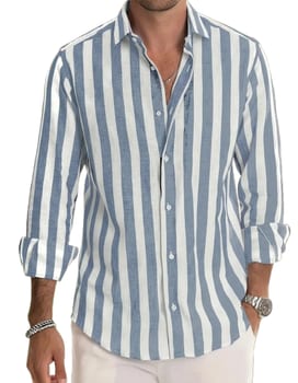 Camisa Masculina De Manga Comprida Com Botões E Listrada