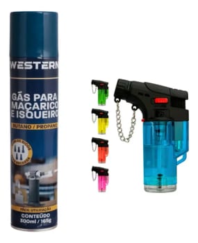 Kit Mini Maçarico Portátil Recarregável + 1 Refil Gás Butano