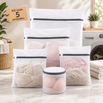 Kit 5 Sacos para Lavar Roupas Delicadas na Máquina | Rede para Lavagem de Lingerie, Sutiã, Meias e Roupas Finas | Proteção Contra Pelos, Deformações e