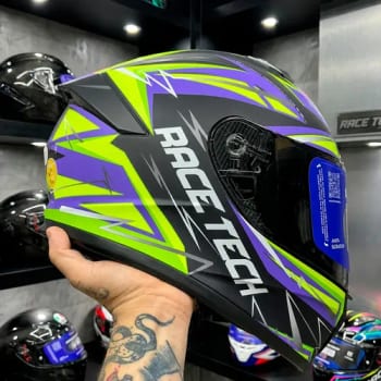 Capacete Race Tech Hit Spark Roxo Verde Fosco Fechado Moto Roxo/preto Spark Fosco 55/56 - R$ 299