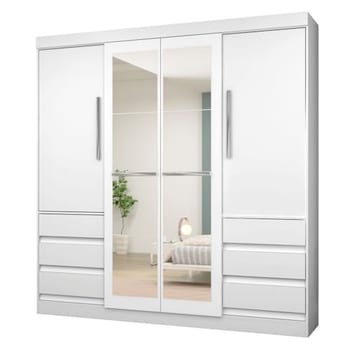 Guarda-roupa Casal com Espelho 4 Portas 6 Gavetas Araplac Atraente Sofia