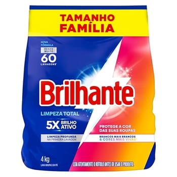 Brilhante Lava-Roupas em Pó Roupas Brancas e Coloridas Limpeza Total Tamanho Família 4 kg
