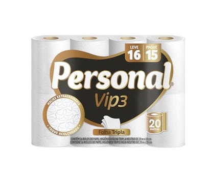 Personal Papel Higiênico Vip Folha Tripla, 16 Rolos De 20M