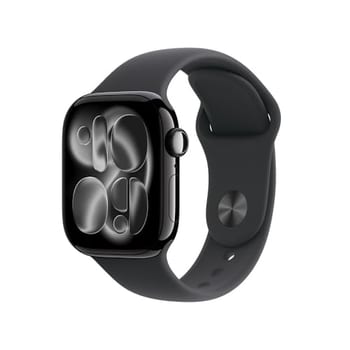 Apple Watch Series 11 GPS, Caixa em alumínio preto brilhante de 42 mm com Bracelete desportiva preta - P/M