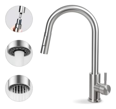 Torneira Monocomando de Cozinha Gourmet Flexível para Mesa, Aço Inoxidável Escovado Prateado