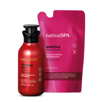 Combo Nativa SPA: Loção Antioxidante Corporal Morango Ruby 400ml + Refil Loção Hidratante Corporal Ameixa 400ml