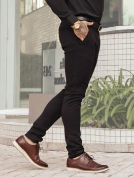 Calça Alfaiataria Masculina Sarja Social Slim Sport Fino