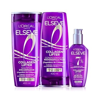 L'Oréal Paris Elseve Collagen Lifter Kit Shampoo, Condicionador e Sérum Leave-in com Peptídeos e Proteção Térmica para Cabelos Finos, Volume em 3D