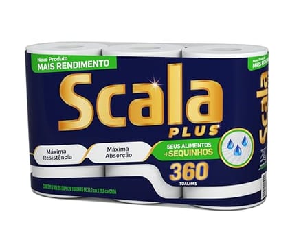 Scala Plus Papel Toalha Mega, 360 Toalhas (3 Rolos de 120 Toalhas Cada)