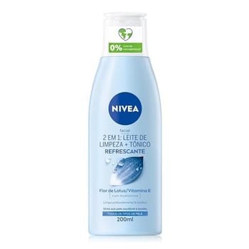 NIVEA Loção 2 em 1 Leite de Limpeza Facial + Tônico Refrescante 200ml, Limpeza Profunda, Remove Impurezas, Tonifica, Vitamina E