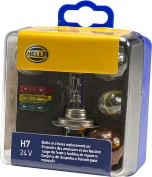 HELLA - Conjunto de Lâmpadas 24V e Fusíveis para Reposição - Aplicação Universal - Lâmpada Principal H7 24V