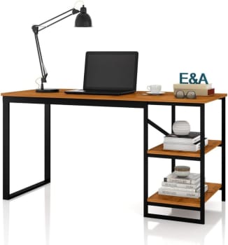 Mesa Home Office C/prateleiras De Metal E&A - Preto/Canela