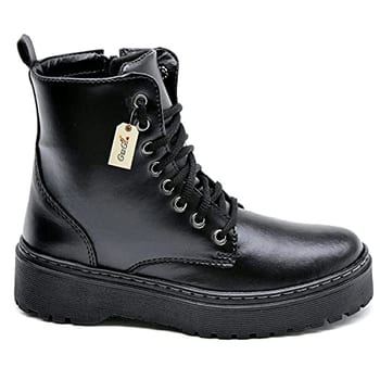 Bota Coturno Militar Feminino Blogueira Cano Alto Com Cadarço Sola de Borracha Antiderrapante 202-GG Cor:Preto;Tamanho;36