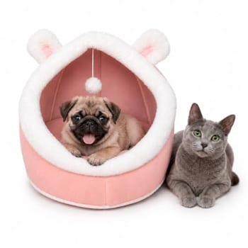 Casinha Cama Toca De Pelúcia Cabana Luxo Rosa Para Pet Gatos