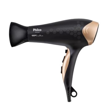 Philco Secador de Cabelos Bivolt 2200W PSC2450 Íons Tourmaline Bivolt Tecnologia iónica e Botão de t Plástico Preto com Dourado