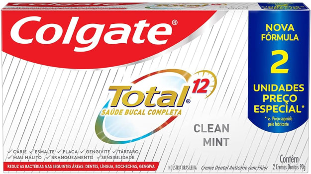 2 Packs Creme Dental Colgate Total 12 Clean Mint 90g - 2 Unidades