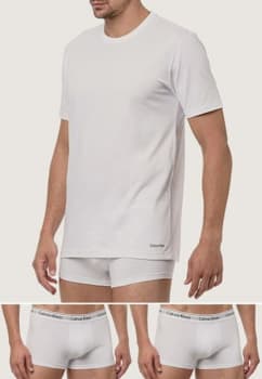 Kit 1 Camiseta e 2 Cuecas Calvin Klein Underwear Trunk Logo Branca