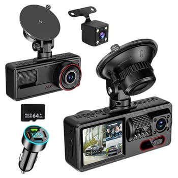 Câmera de Carro 1080P FHD com Dupla Câmera (Frontal e Traseira), Visão Noturna, Tela IPS 2.0'' Dashcam, Ângulo de 170°, WDR, Cartão de 64GB Incluso