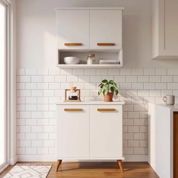 Kit Armário de Cozinha Aéreo Completo com Balcão, Portas e Nichos Compactos - Mavi Branco