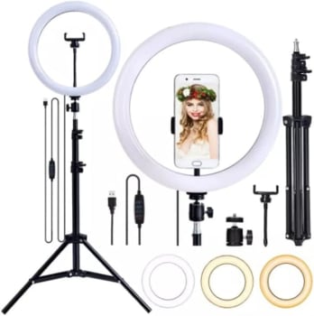 Ring Light Led Luminaria 26cm 10p.Tripé 210cm Selfie Youtuber Maquiagem Fotos Celular