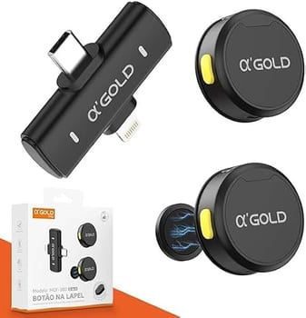 Microfone de Lapela Sem Fio Bluetooth Kit 2 Microfonones Abafamento de Ruído Até 10 Horas Tempo de Trabalho Compatível com Camera, iPhone, Android, PC