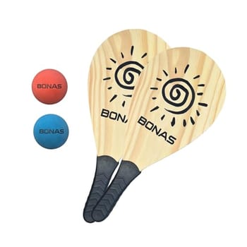 Kit Raquete Frescobol 2 Bolas Tenis de Praia BONAS Jogo Com Bola de Borracha Semi Profissional Pinus Resistente