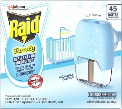 10 Unidades de Repelente Líquido Elétrico Raid Kids 45 noites refil 32.9ml