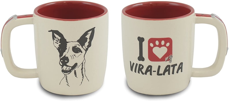  Caneca de Cerâmica Pet Vira Lara, 350ml, Creme, Mondoceram 