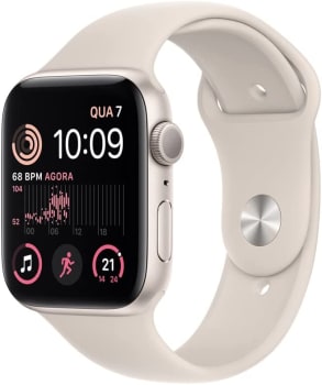 Apple Watch SE (2a geração) GPS, Smartwatch com caixa estelar de alumínio – 44 mm • Pulseira esportiva estelar – Padrão