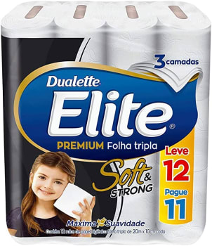 Papel Higiênico Elite Premium Folha Tripla Soft, 12 rolos