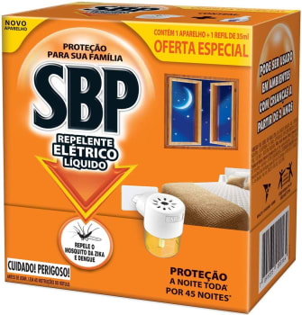 Repelente Elétrico Líquido 45 Noites Kit Com Aparelho e Refil, SBP