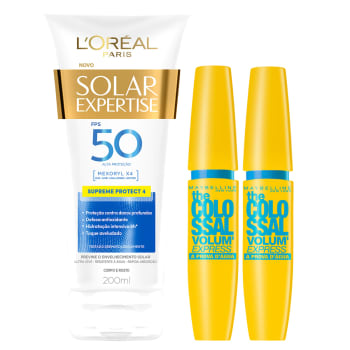 Kit 2 Máscaras The Colossal À Prova D'Água + Protetor Solar L'Oréal Paris FPS50 200ml