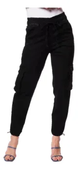 Calça Sarja Cargo Jogger Preta Sawary - Feminina