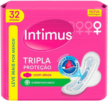  Intimus Absorvente Externo, Tripla Proteção Seca com Abas, 32 unidades 