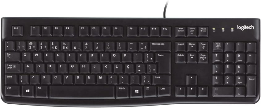 Teclado com fio USB Logitech K120, Resistente à Respingos, Barra de Espaço Curva, Compatível com PC e Notebook, Layout ABNT2