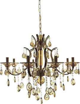 Lustre 8 Braços Cristal Diamante, Diamante Decor, Dourado