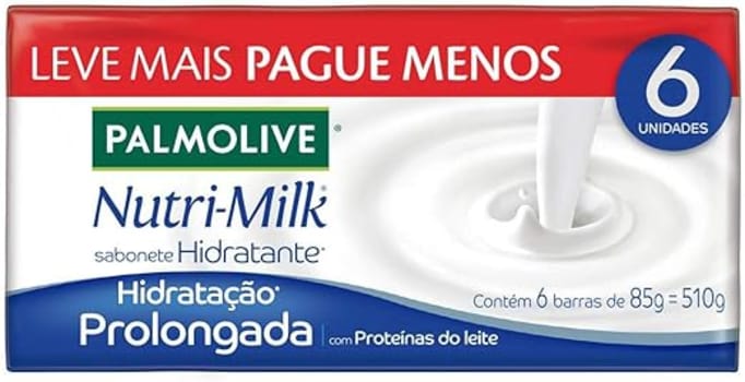 Sabonete em Barra Palmolive Nutri-Milk Hidratação Prolongada 85g, 6 unidades, Palmolive