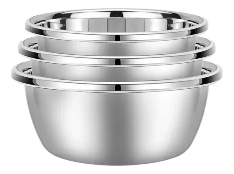 Bowl Inox Tigela Conjunto 3 Pçs Vasilha Fundo 22cm Grosso