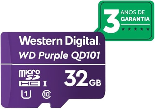 Cartão de Memória Com 3 anos de Garantia Micro SD 32GB WD Purple Intelbras