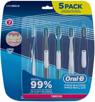 Escova Dental Oral-B Pro-Saúde 7 Benefícios, 5 Unidades