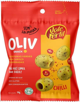 10 Unidades Vale Fértil Snack de Azeitona Verde Chilli Oliv Pacote 50g