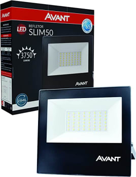 Refletor Holofote Slim LED, 50W, Preto, Luz branca 6500K, IP65, Prova d'água, Bivolt, Avant