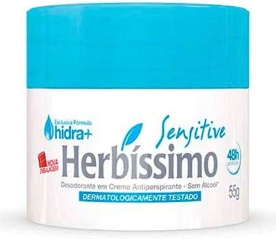 5 Unidades - Desodorante Creme Herbissimo Sensitive 55g